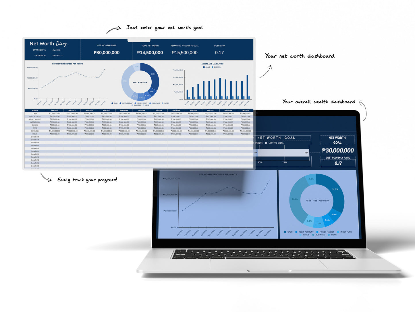 Bundle Sale! Net Worth Diary and Monthly Spending Planner with Dashboard