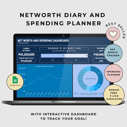 Bundle Promo! Net Worth Diary and Monthly Spending Planner with Dashboard