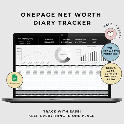 Onepage Net worth Diary Monthly Tracker