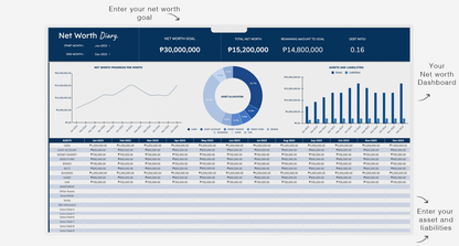 Onepage Net worth Diary Monthly Tracker